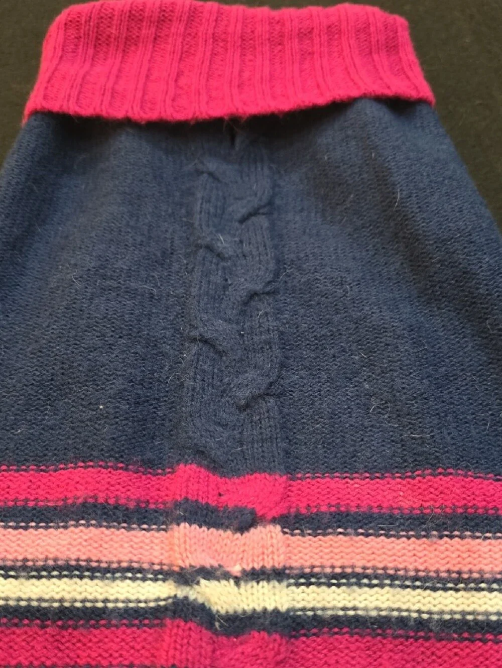 Navy & Pink Striped Cable-Knit Dog Sweater #694